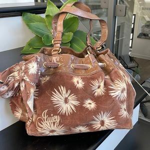 Juicy Couture shoulder handbag, purse, flower scarf tan cream may be vintage